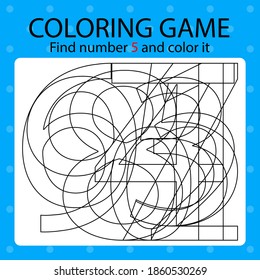 Coloring game template - find number 5 and color it