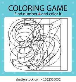 Coloring game template - find number 4 and color it