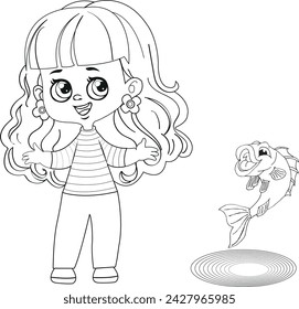 Coloring. The girl who saw the goldfish.