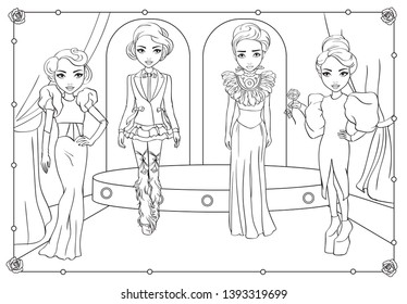 Coloring Girls In Dramatic Dresses On Stage