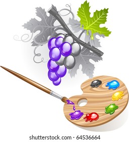 Coloring the grape cluster by paint brush