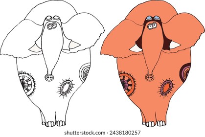 Coloring. Graphic illustration. The Pink Elephant