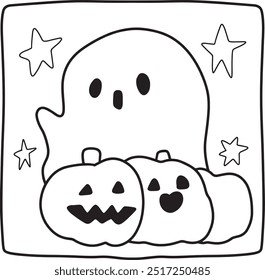 Coloring Halloween cartoon ghost cute hand drawn elements