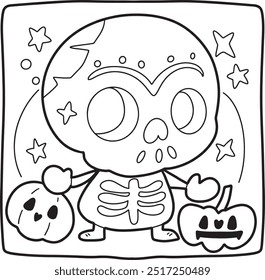 Colorir Halloween desenhos animados fantasma bonito mão desenhada elementos