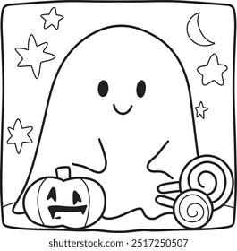 Coloring Halloween cartoon ghost cute hand drawn elements