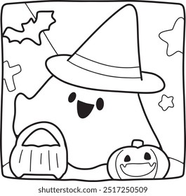 Coloring Halloween cartoon ghost cute hand drawn elements