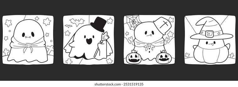 Coloring Halloween cartoon ghost cute hand drawn elements