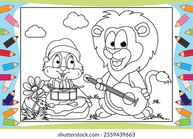 coloring hamster and lion for kids