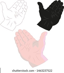 Coloring hand, palm open pointing upwards, on a white background, vector