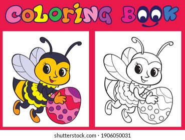 Coloring. Happy Easter. Cartoon Vector Illustration. Bee