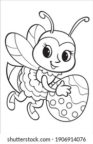 Coloring. Happy Easter. Cartoon Vector Illustration. Bee. Isolated on white background. A4.