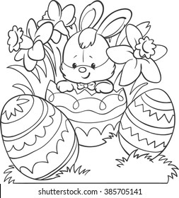 Coloring. Happy Easter. Cartoon Vector Illustration. Isolated on white background.