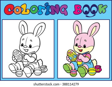 Coloring. Happy Easter. Vector illustration. Cartoon bunny. Easter egg