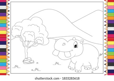 coloring hippo for kids, simple vector illustration design