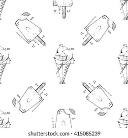 Coloring Ice cream. Hand drawn stock illustration. Seamless background pattern