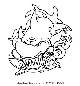Coloring illustration of cartoon angry shark