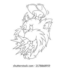 coloring illustration of cartoon cat spews lightning