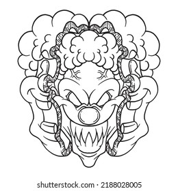Coloring illustration of cartoon changing face clown mascot