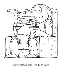 coloring illustration of cartoon crocodile sitting on the couch