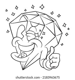 coloring illustration of cartoon happy diamond