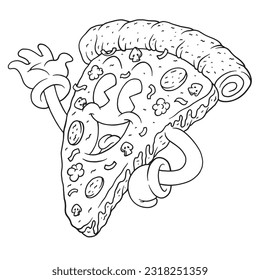 coloring illustration of Cartoon happy pizza 