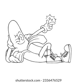 coloring illustration of cartoon lying banana