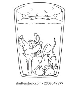 coloring illustration of cartoon mouse inside the glass