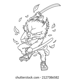 Coloring illustration of cartoon samurai dog