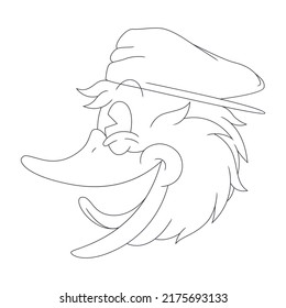coloring illustration of cartoon side view smiling duck