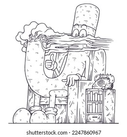 Coloring illustration of Cartoon sitting cigarette mascot 