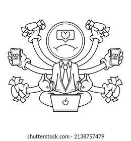 Coloring illustration of cartoon social media marketing