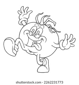 coloring illustration of happy tomato mascot