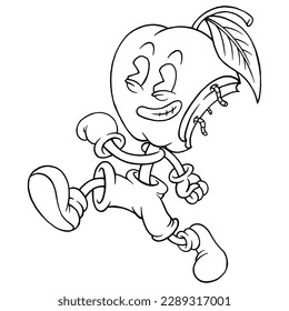 coloring illustration of happy walking apple