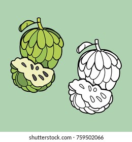 Coloring illustration for kids. Fruits and vegetables. 