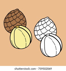 Coloring illustration for kids. Fruits and vegetables. 