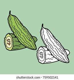 Coloring illustration for kids. Fruits and vegetables. 