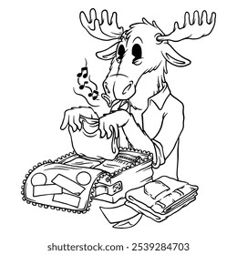 coloring illustration of moose packing his clothes