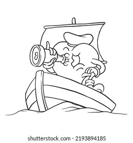 Coloring illustration of sailing heart mascot
