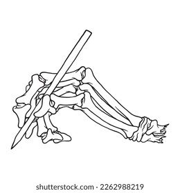 coloring illustration of skeleton hand writing