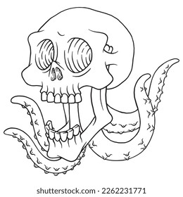 coloring illustration of skull squid mascot 