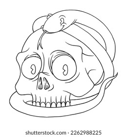 coloring illustration of snake wrapped a skull