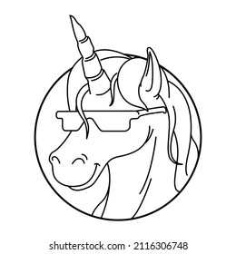 Coloring Illustration Of Unicorn Horse Wearing Glasses