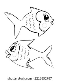 Coloring image with fish. Vector outline for coloring page
