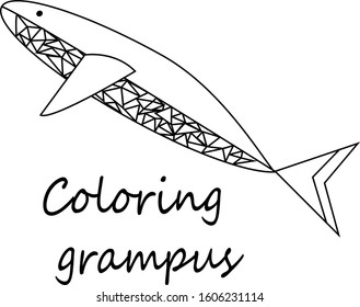 Coloring with the image of a geometric orca (grampus), a marine mammal.  Anti-stress coloring of triangles for children and adults in black and white.  