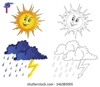 Coloring image weather 3 - vector illustration.