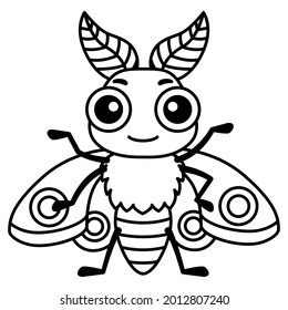 Coloring Insect for children coloring book. Funny moth in a cartoon style