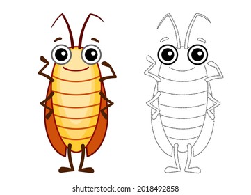 Coloring Insect for children coloring book. Funny cockroach in a cartoon style. Trace the dots and color the picture