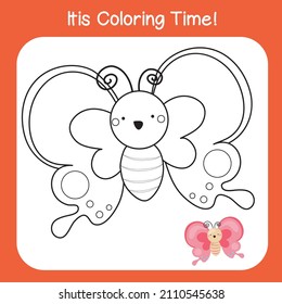Coloring insect worksheet page. Educational printable coloring worksheet for children. Black and white vector illustration. Motor skills education.