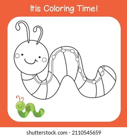Coloring insect worksheet page. Educational printable coloring worksheet for children. Black and white vector illustration. Motor skills education.