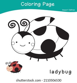 Coloring insects worksheet page. Educational printable coloring worksheet. Coloring game for preschool children. Black and white vector illustration. Motor skills education.